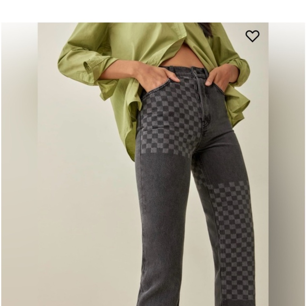 Reformation Black Checkered High Rise Jeans